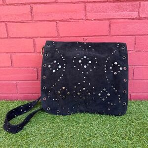 Loulou de la Falaise Black Suede Studded Messenger Bag Crossbody Punk Emo Goth